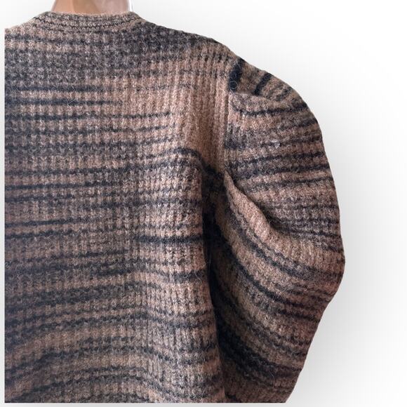 Naadam Space Dyed Stripe Puff Sleeve Baby Alpaca Cardigan, Size S, Brown - Picture 7 of 11